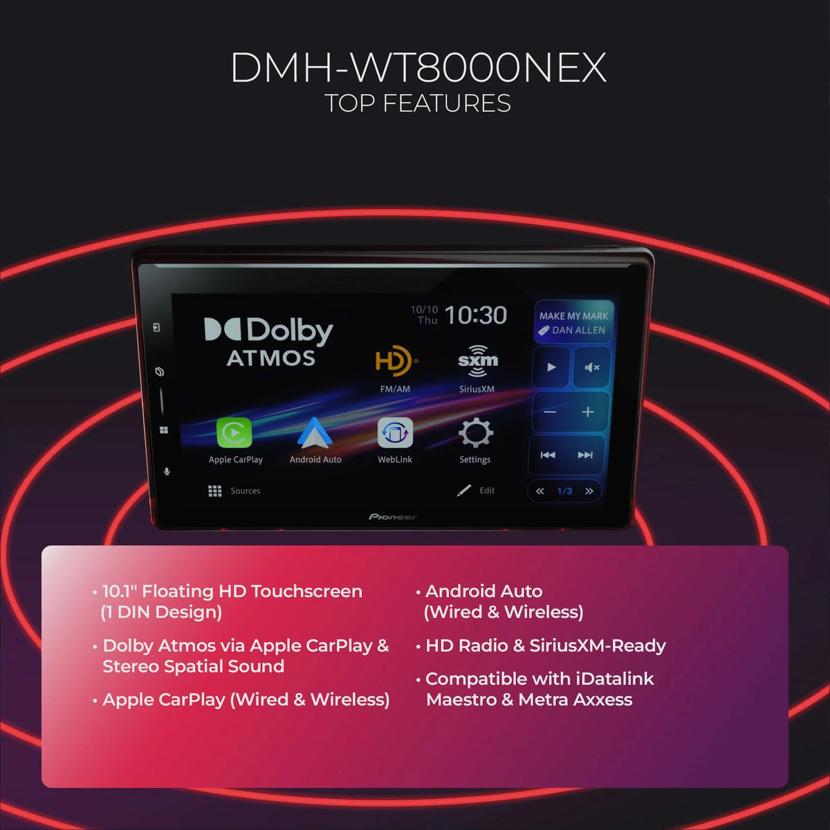 DMH-WT8000NEX - Floating Single-DIN Multimedia Receiver Carplay