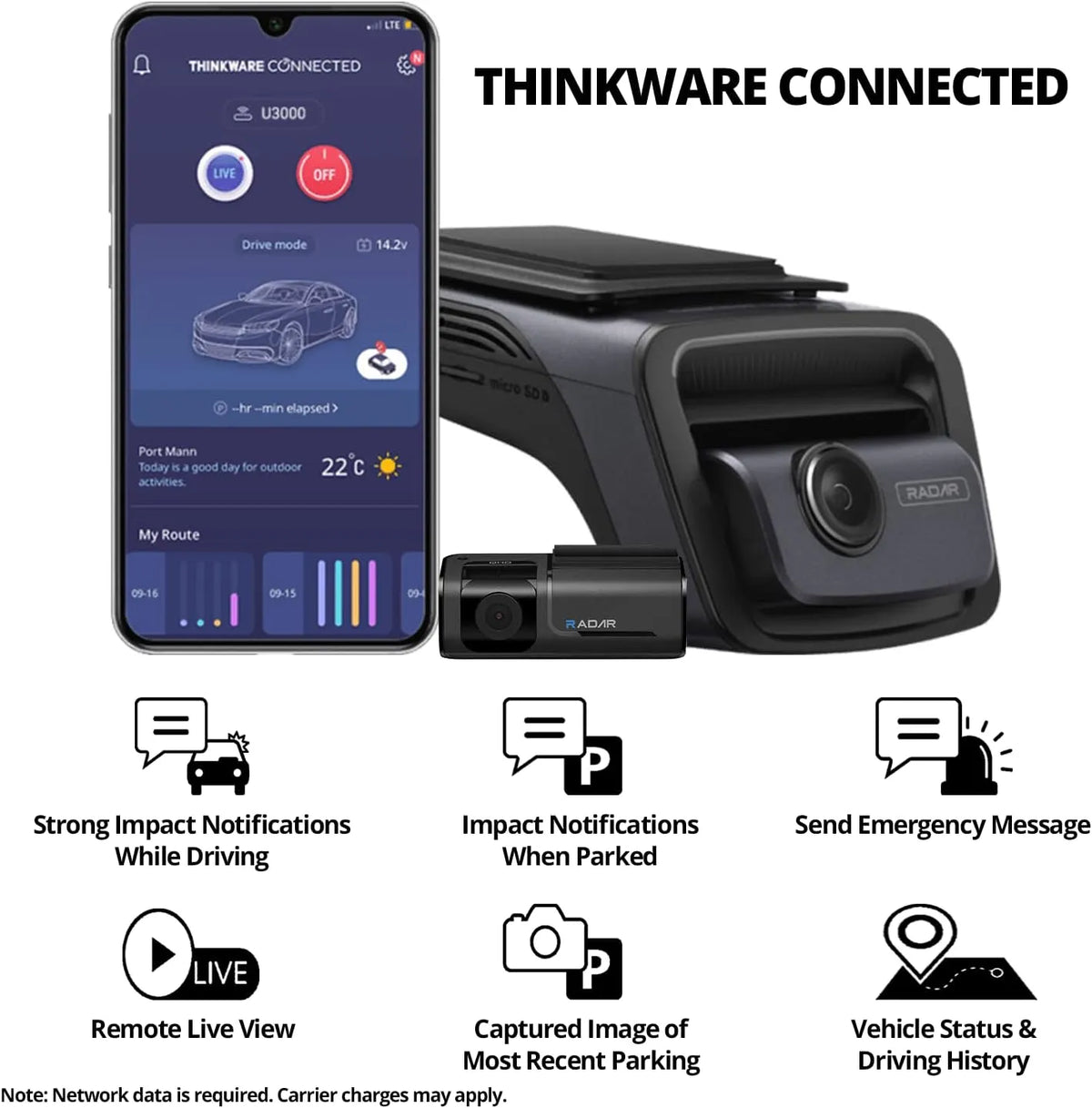 4K UHD Dash Cam with Rear Camera, GPS & Wi-Fi